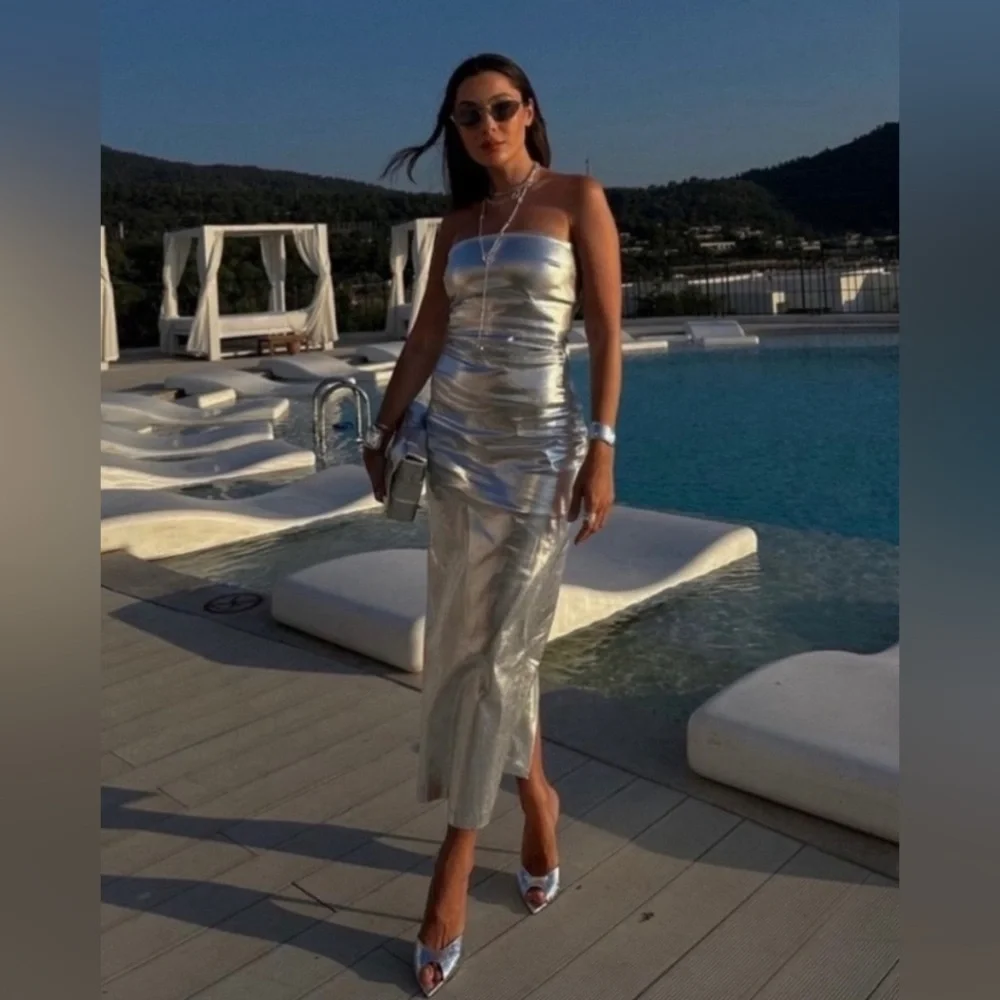 Zara Silver Strapless Dress - Picture 5 of 16